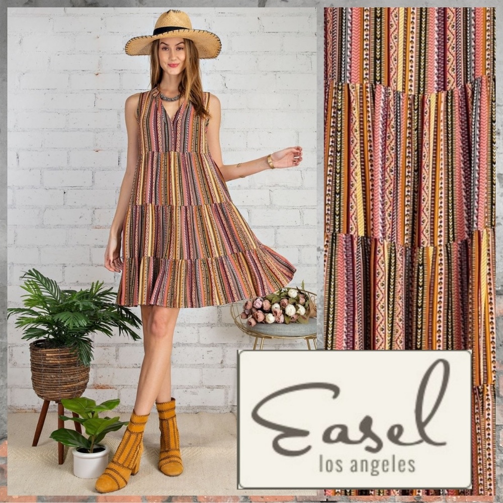 📌  "Keeping It Cool" Tiered Tribal Print Dress